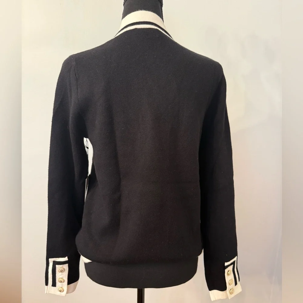 Adrienne Vittadini Black Cardigan with Cream Accents - Picture 2 of 8
